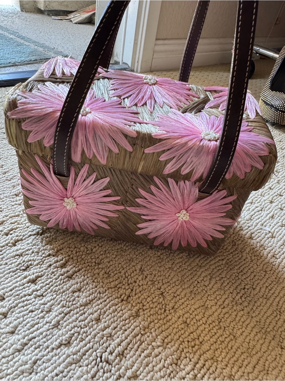 kate spade Pink Floral Embroidered Straw Tote - Picture 5 of 6